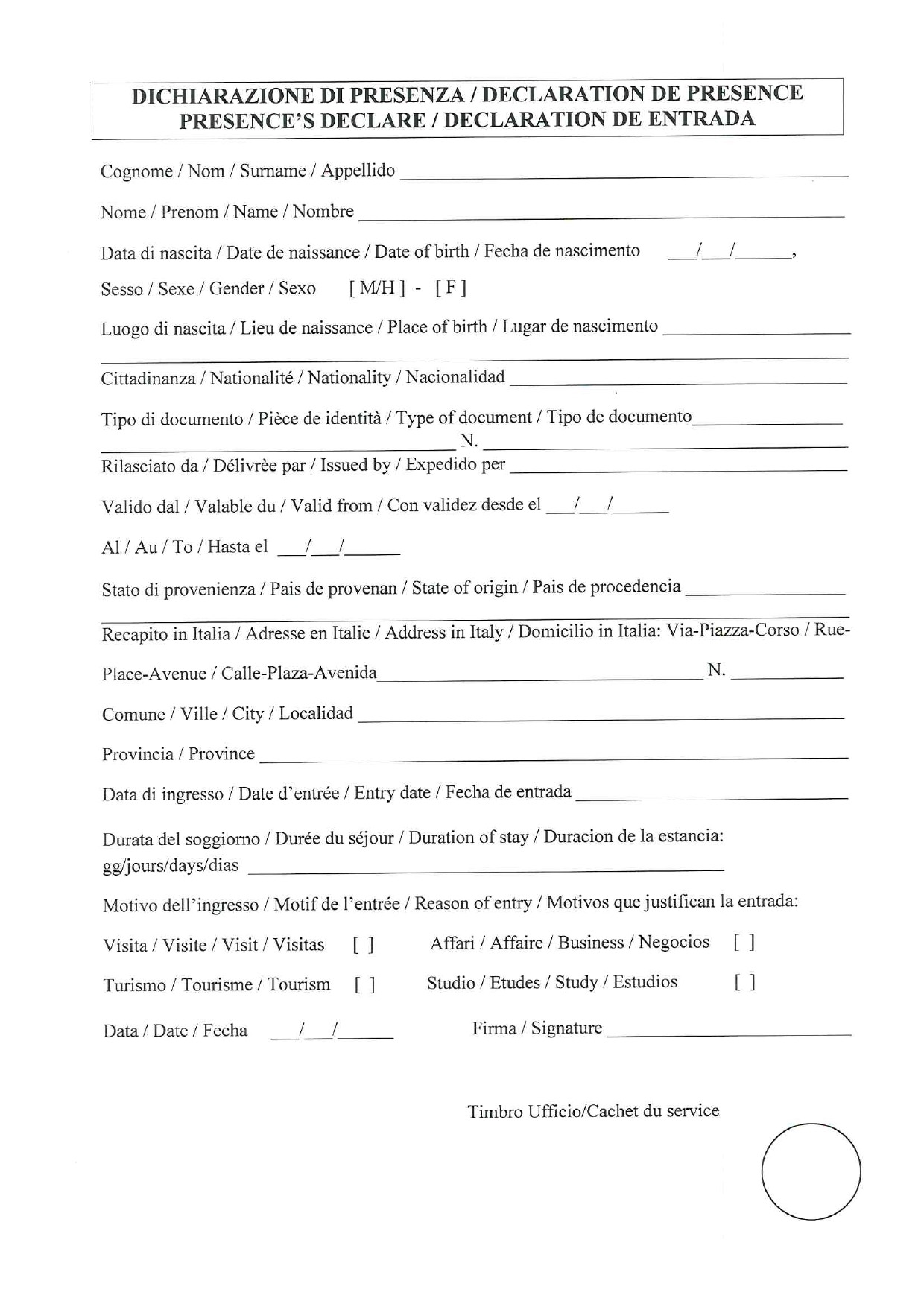 dichiarazione di presenza pdf