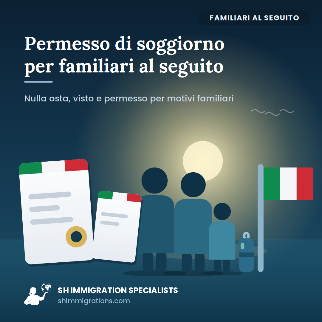 Famiglia in Italia con documenti per il permesso di soggiorno per familiari al seguito
